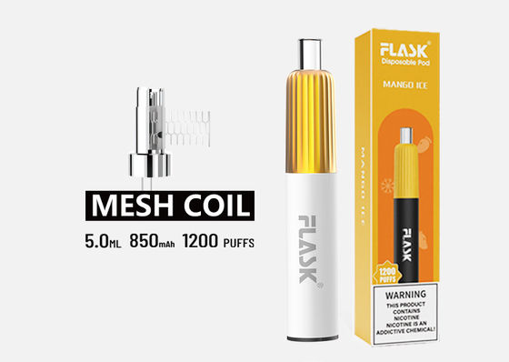 Sızdırmaz Şeftali Mango Aromalı Buharlaştırıcı Kalem 1200 Puffs Tek Kullanımlık Elektronik Puro