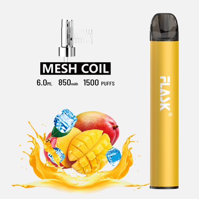 OEM ODM 1500puff 850mAh Tek Kullanımlık Vape Pod 6.0ml E Sıvı Mesh Bobin